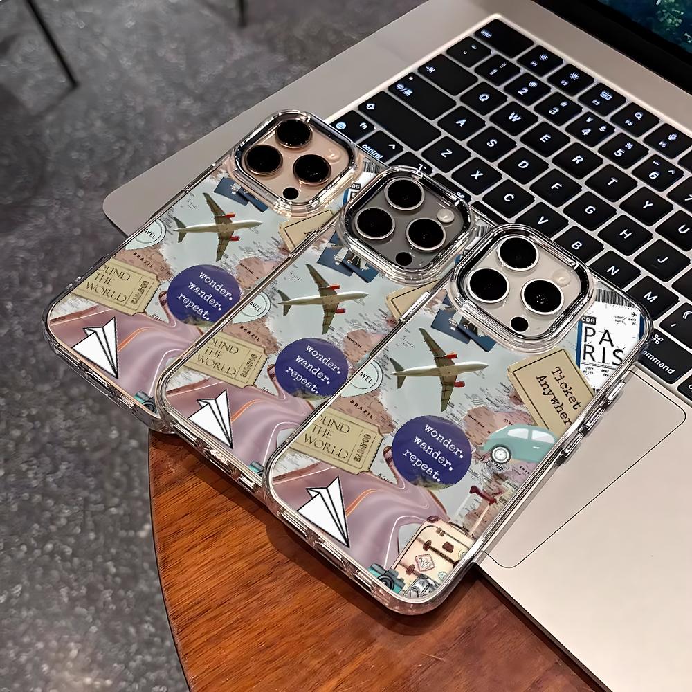 Чехол для телефона с дизайном маршрута самолета для iPhone 17 17E 16E 13 Plus 15 Pro Max 14 16 11 12 Усиленный угол Противоударный корпус Coque