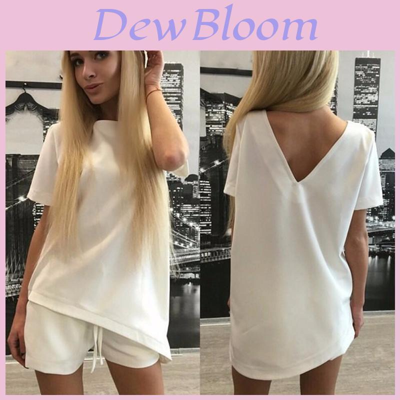 Elegant Women's Pure Color Casual Shorts Set With Backless Top For Effortless Style