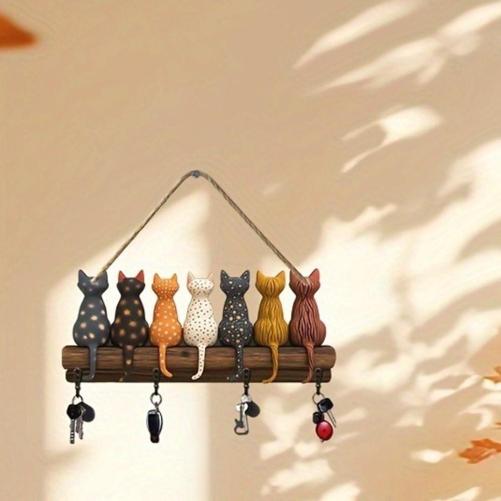 Cat Back Shape Key Holder Wooden Key Hanger Gift Wall Mounted Key Rack Home Entryway Hallway