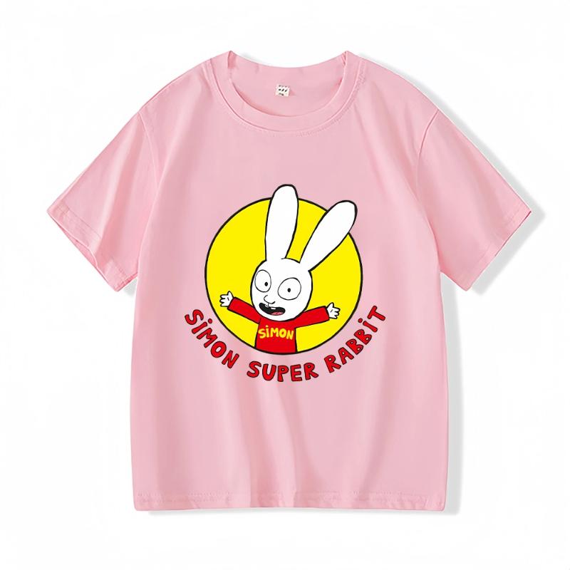 Футболка Simon Super Bunny Забавная Детская для Мальчиков с Круглым Вырезом и Коротким Рукавом Весна Лето для Девочек Повседневная с Мультяшным Узором Одежда