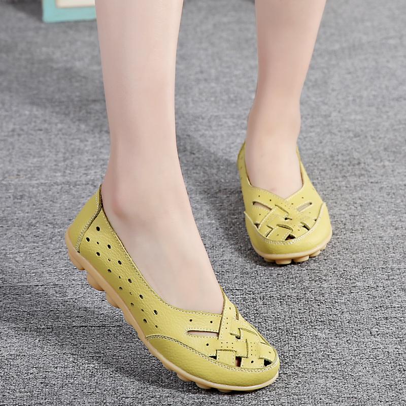 Women's large-sized 44 fashionable casual 100% genuine leather breathable spring and summer sandals, loafers and leather shoes