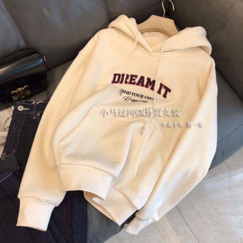 Womens Hooded Sweatshirt Loose Fit Letter Print Long Sleeve Pullover Teens