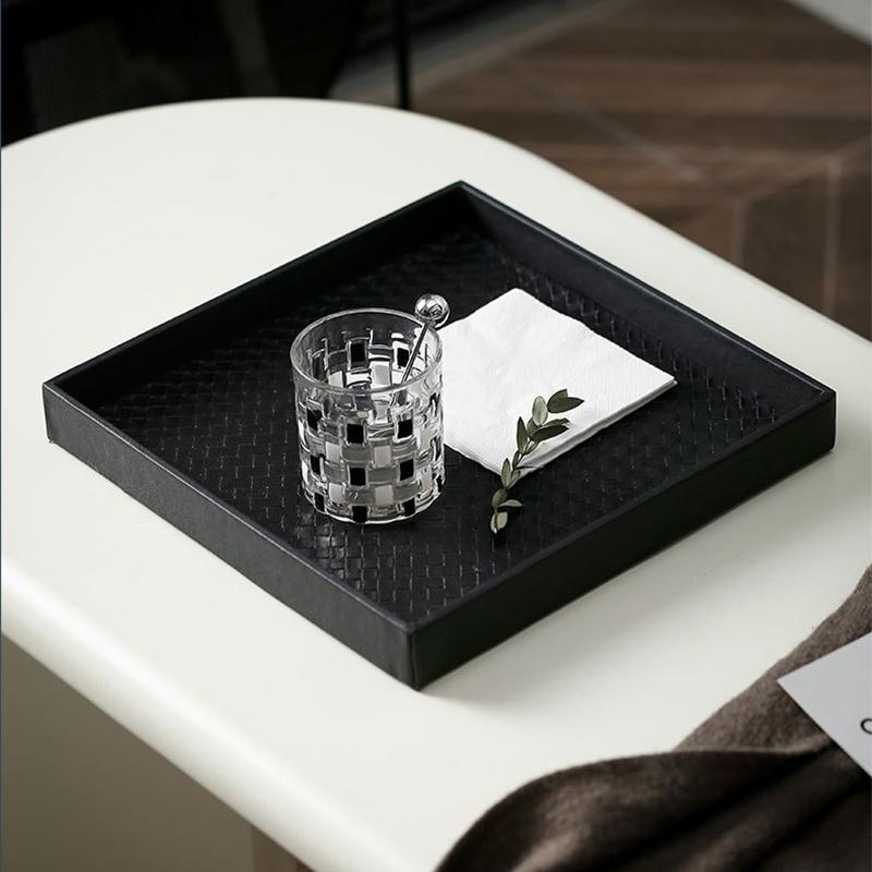 Поднос для чая ручной работы, косметика, квадратный поднос, хранение еды, тарелка для дома, свадьбы, вечеринки, искусственная кожа, орнамент, дерево, уникальные мелочи, аксессуары