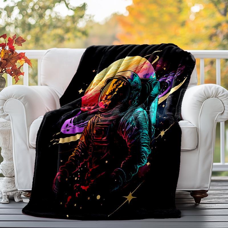1pc Aastronaut Printing Lightweight Flannel Blanket, Comfortable and Warm Blanket, for Camping Sofa Bed and Couch Office, Gift Blankets in
