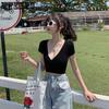 Short Sleeve T-shirt Women's Summer Deep V-neck Wearing Low-cut Korean Version Slim Crop Top Fashion Solid Color Tank Top