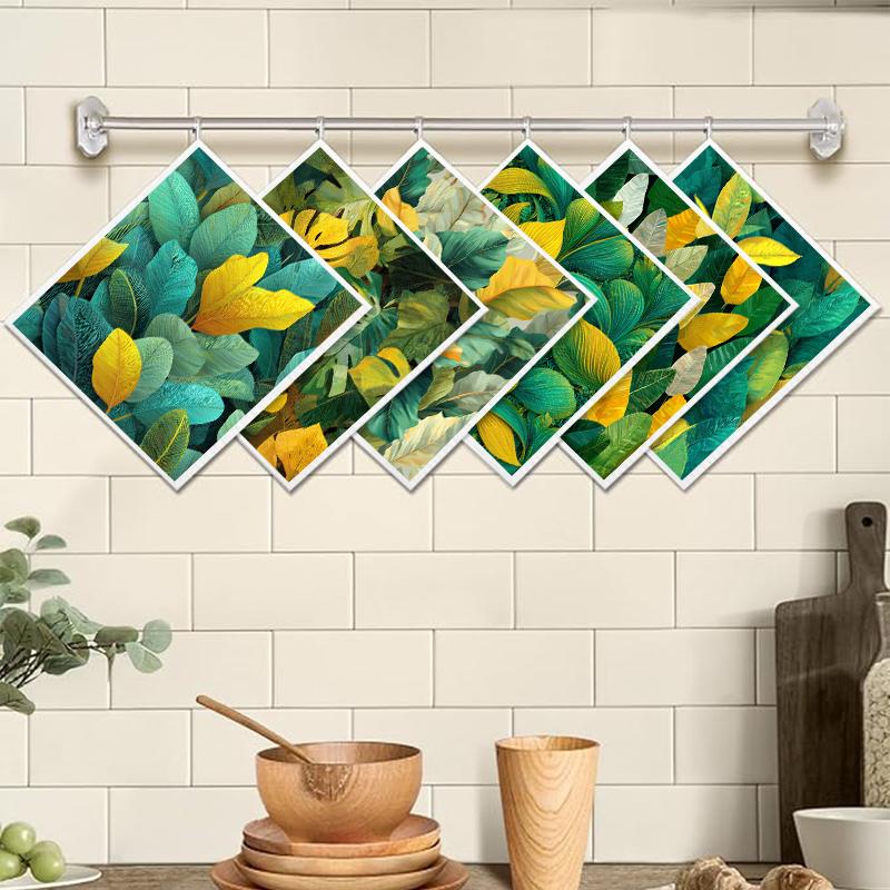 6 шт. Салфетки для мытья посуды шведские с принтом зеленых листьев, Экологичные кухонные тряпки, Впитывающие кухонные полотенца, Многоразовые моющиеся чистящие салфетки