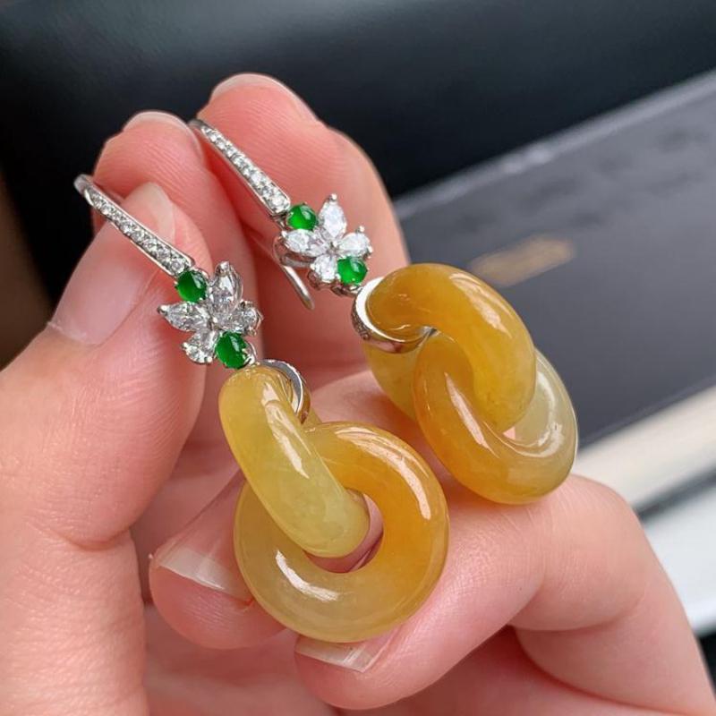 Натуральные серьги-пазлы из желтого анита для женщин, новинка в китайском стиле, инкрустированные серьги, роскошные классические украшения