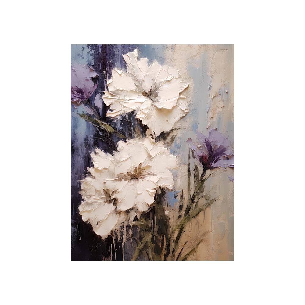 Abstract White Flower Oil Painting Printed On Canvas White Floral Posters and Prints for Porch Living Room Wall Decoration