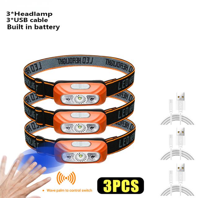 Мини перезаряжаемый мощный сенсорный налобный фонарь для рыбалки, кемпинга, USB-фонарик, COB, светодиодный налобный фонарь, передний фонарь