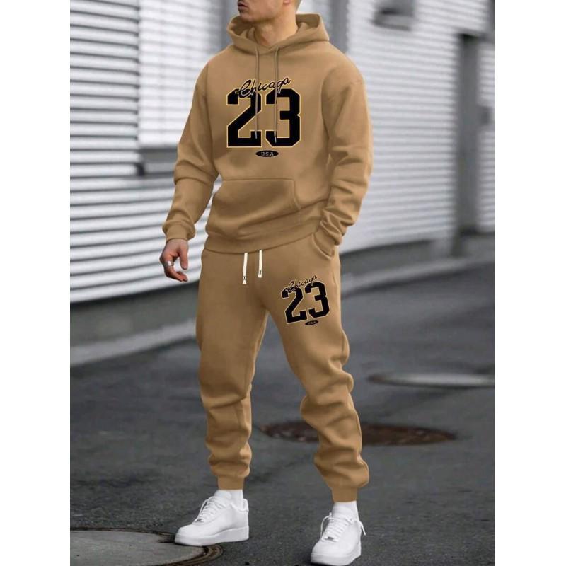 Hot Trend Winter Unisex Loose Fleece Hoodie Set Printed Hip Hop Tracksuit
