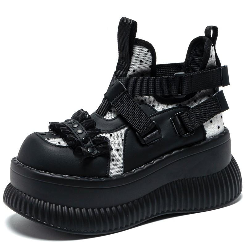 Dark Lolita Mesh Mary Jane Shoes Platform Thick Sole Lace Sweet Cool Head Women