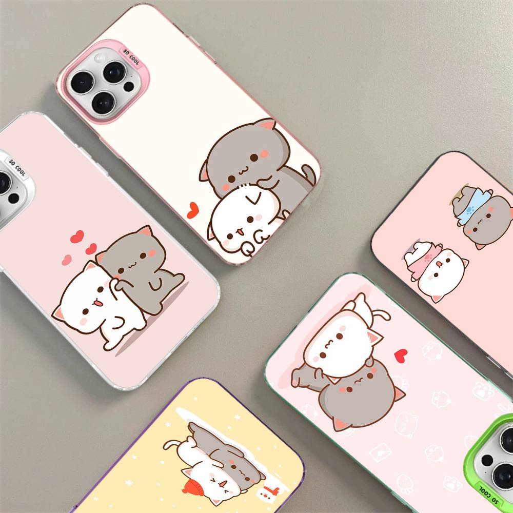 Мультяшный Милый Кот Чехол для Телефона Для iPhone 17 16 15 14 11 12 13 Pro Max Plus Pro Цветной Серебряный Чехол