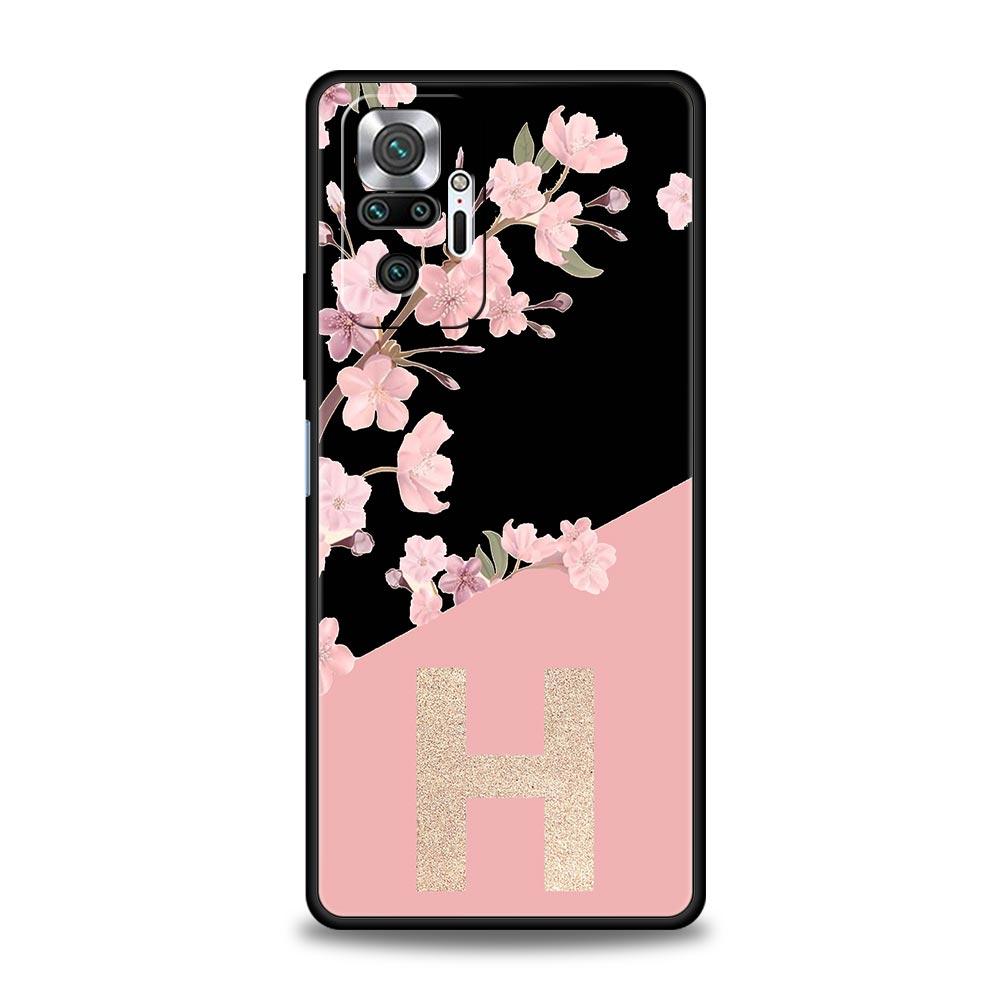 Золотой Чехол Для Телефона С Цветами И Буквой Для Xiaomi Redmi Note 14 13 5G 10 11 12 Pro Plus 4G 14C 13C 12C 10C Черный Чехол