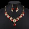 Europe and the United States popular bride jewelry gemstone water drop necklace earrings red series bright diamond jewelry set