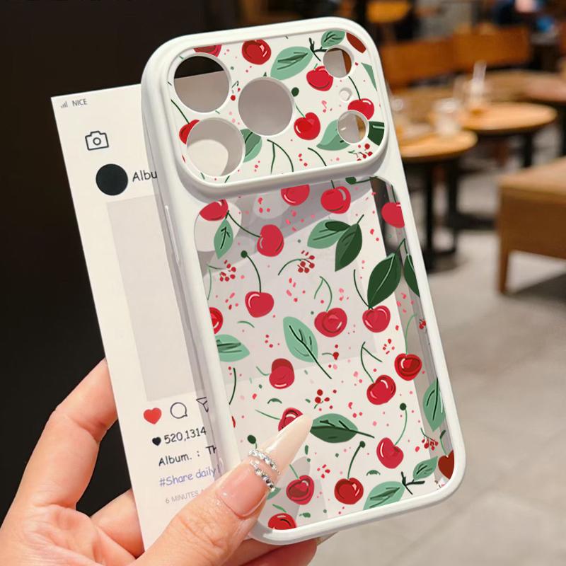Чехол Фрукты Вишни Для iPhone 17 Pro Max Для iPhone 16 15 14 13 Pro Max Роскошный Гибридный TPU+PC Прозрачная Задняя Панель Жесткий Чехол