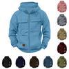 Men's Fashionable Solid Color Long Sleeve Hooded Loose Sweatshirt Sports Multi Pocket Jacket