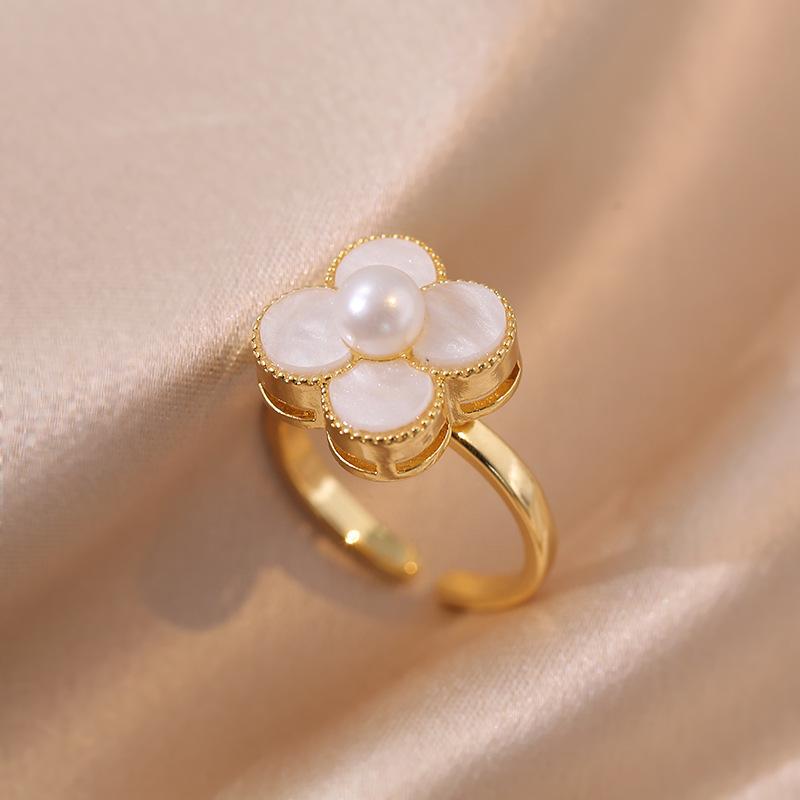 Легкое роскошное перламутровое кольцо с четырьмя листочками клевера, открытое кольцо с цветком, женское регулируемое кольцо с нишевым дизайном