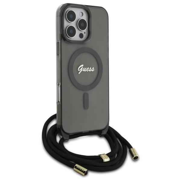 Guess Guhmp16Lhctsgnsk Iphone 16 Pro     6.3 Czarny/Black Hardcase Crossbody Cord Script Magsafe