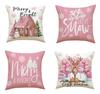 1pc Pink Christmas Cushion Cover Snowman House Pillowcase Durable Cover 2025 New for Home Ornament Xmas New Year Christmas Decor