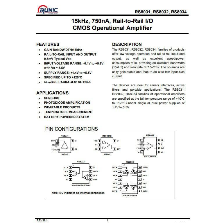 RS8031XF Operational Amplifier Chip in SOT23-5 Package