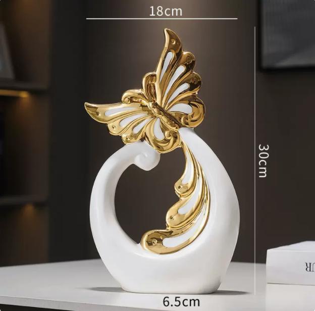 Luxury Golden Butterflies Rise Water Ceramic Ornaments Home room Bookcase Figurines Decoraion Office Desktop Sculpture Crafts