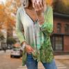 Women Autumn Green Flowers Printed Long Sleeve T-Shirts Loose V-Neck Plus Size Tee Shirt Tops Comfy Blouse