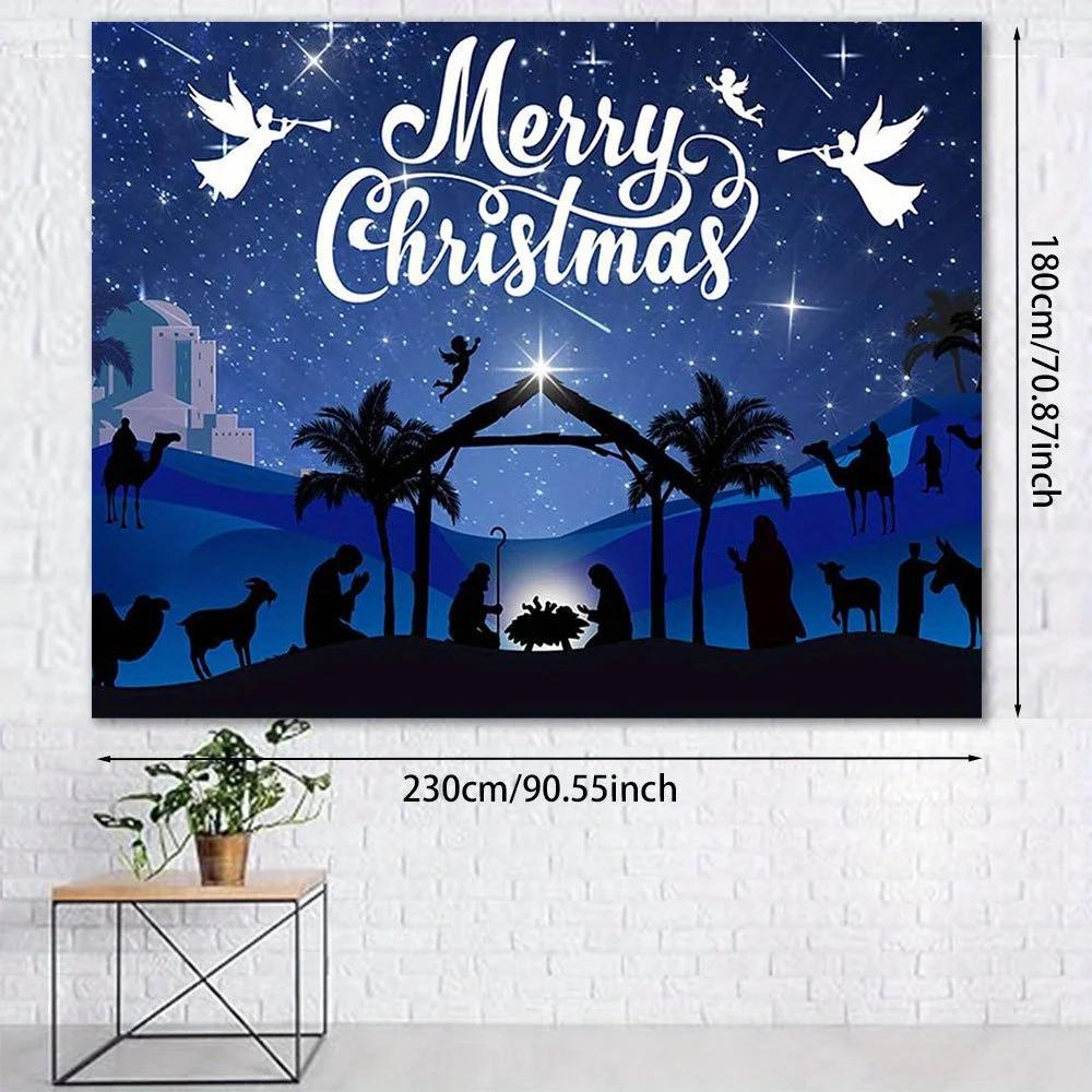 1 large-scale background fabric for the Nativity scene - Nativity Night, Bethlehem scenery and starry sky - polyester decoration