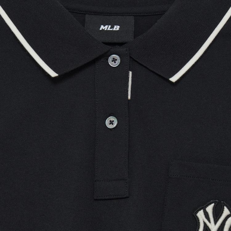 MLB Womens Monogram PQ T-Shirts New York Yankees Button Pocket Striped Short Sleeve Women T-Shirts Black 3FPQM0433-50BKS