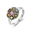 925 Sterling Silver Ring with Natural Round 4.0 Colorful Tourmaline Fine Jewelry for Ladies' Daily Gatherings Gift
