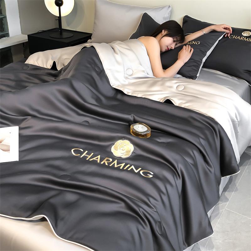 Комплект стеганого одеяла Ice Silk Summer Cool, стирающееся в воде, класс A, летнее вышитое одеяло с кондиционером, летнее одеяло Heavenly Silk