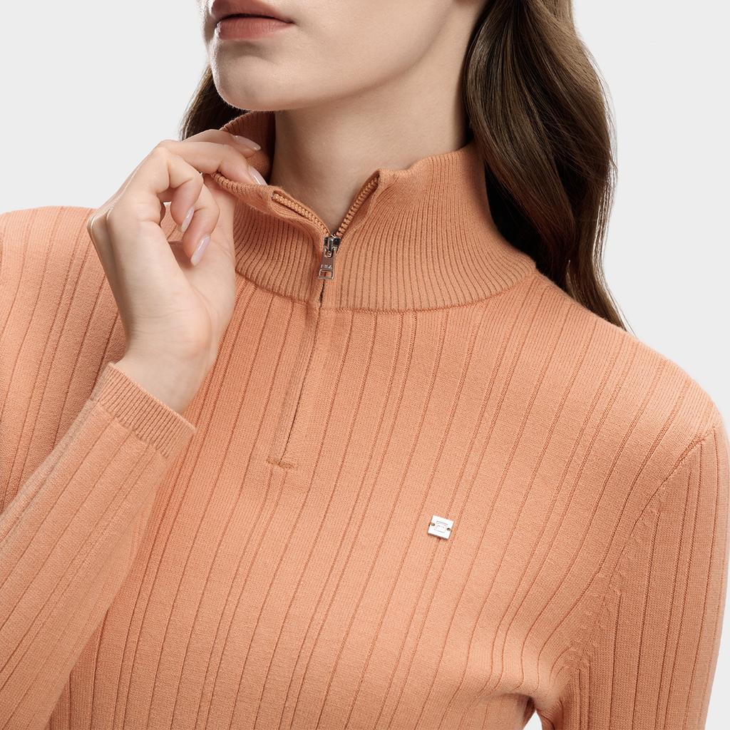 Fila Белый Классический Модный Простой Элегантный Повседневный Удобный Универсальный Приталенный Вязаный Свитер с Воротником-стойкой на Молнии до середины Женские топы Оранжевый F11W613401FOR