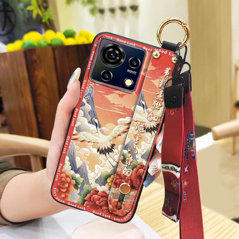 Protective Soft case Phone Case For ZTE Blade V50 Vita Fashion For Mom Shockproof Wristband Elderly lady Wrist Strap