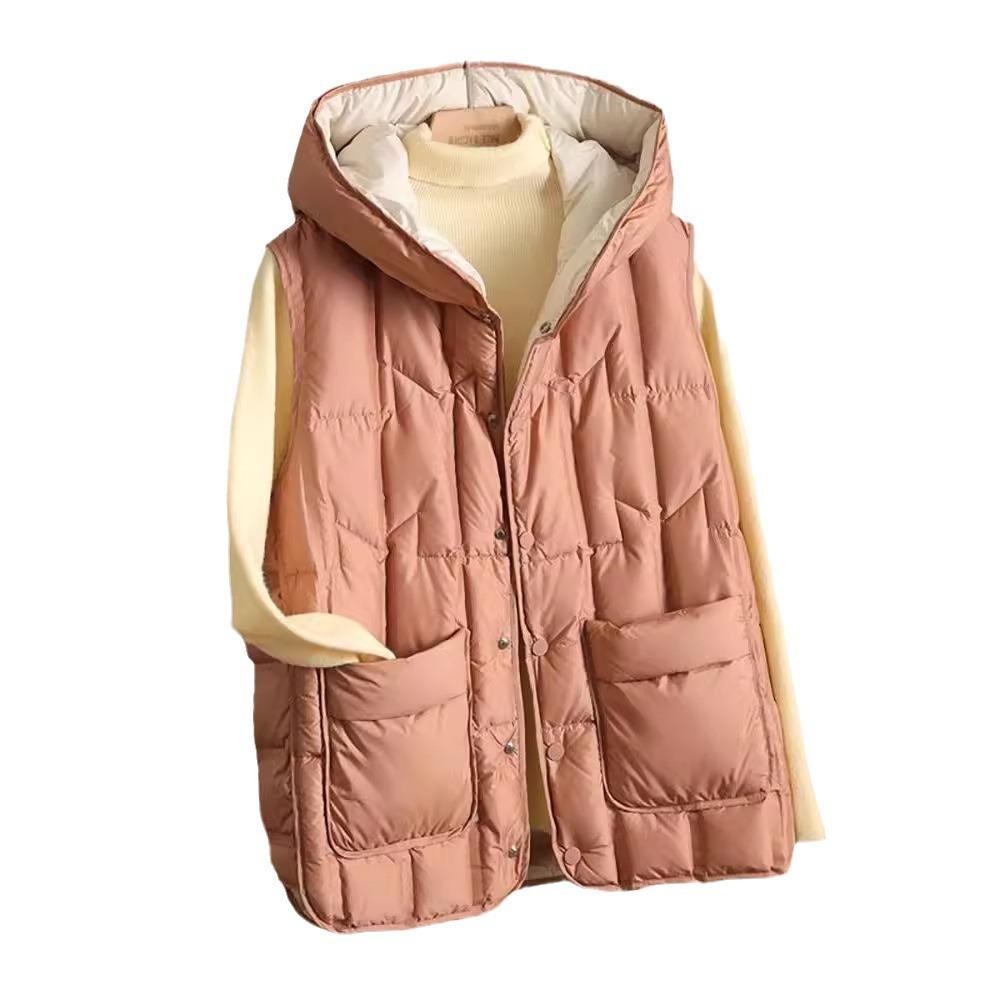 Female 90% White Duck Down Ultra Light Sleeveless Down Vest Autumn/Winter Fashion Hooded Basics Women Warm Vest Coat