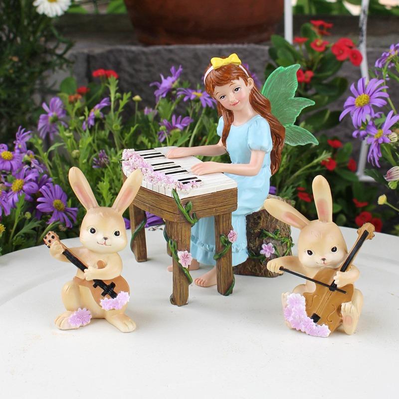 Luminous Flower Fairies and Rabbit Band Ornaments, Garden Fairy Statues, Courtyard Lawn Landscape Decorations