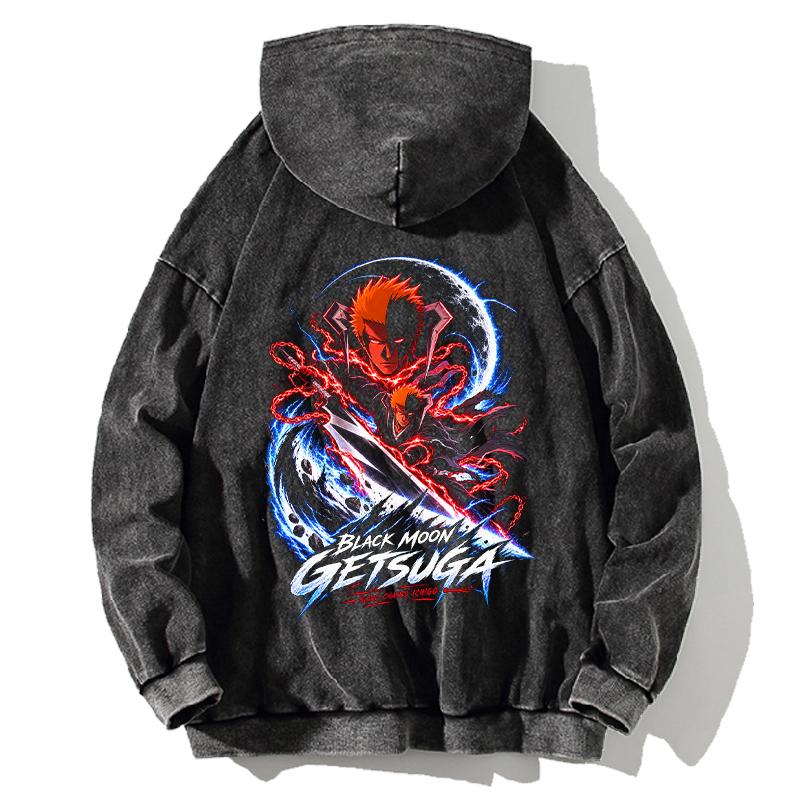Anime Bleach Blood Chains Ichigo Hoodies Vintage Washed Streetwear Men Women Clothing Fall Long Sleeve Loose 100% Cotton Popular