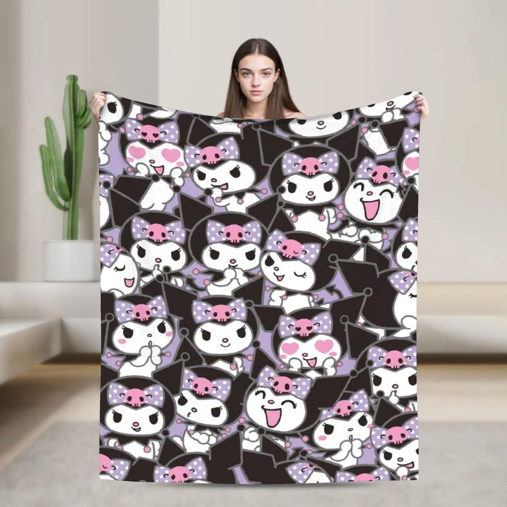 Фиолетовые пледы Kuromi Кавайный мультяшный шерстяной Потрясающие дышащие пледы для покрывала Осень/Зима
