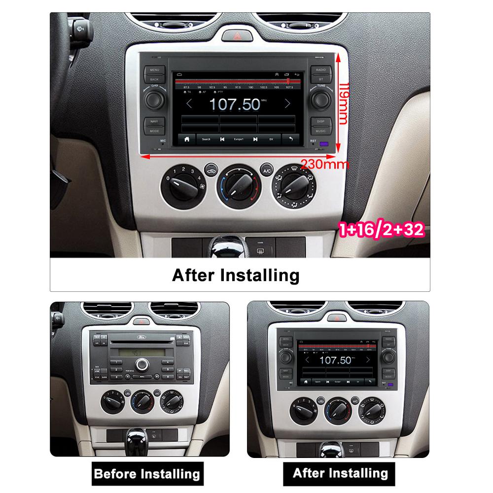 2 DIN Android автомобильный радиоприемник мультимедийный плеер стерео для Ford Focus 2007 Mondeo S-max C MAX Kuga Galaxy Fiesta Transit Fusion Navi BT GPS Wi-Fi 1 + 16 ГБ