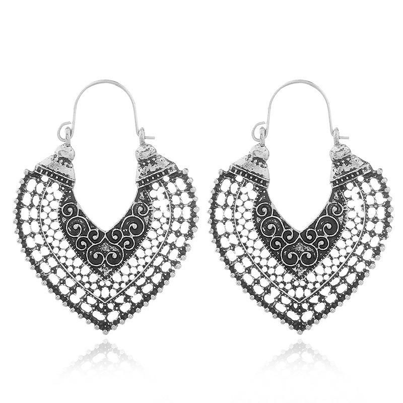 Винтажные серьги в этническом стиле с полым сердцем, модные серьги-подвески в цыганском стиле с микрорезьбой в форме буквы U, женские украшения, подарки