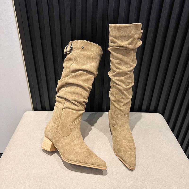 Сексуальные женские сапоги с острым носком, модные туфли на высоком каблуке, блестящие кожаные туфли, зимние замшевые туфли до колена в готическом стиле Botas Mujer, роскошные туфли-лодочки