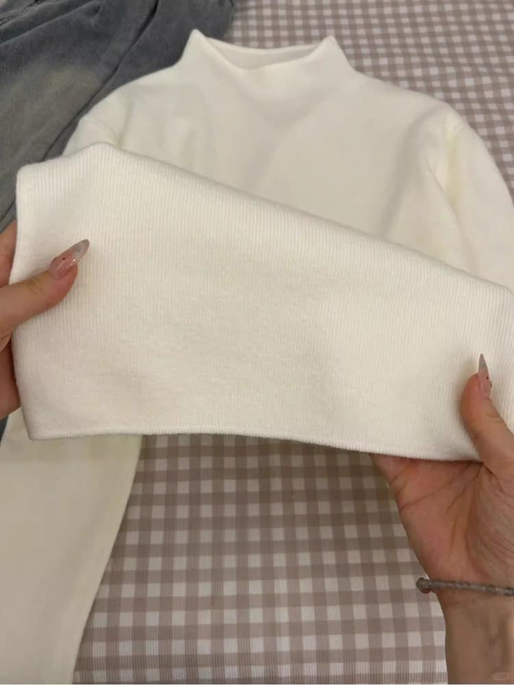 Повседневная водолазка с длинными рукавами, трикотажная базовая рубашка, женская зимняя осенняя однотонная тонкая теплая кофта в корейском стиле, простые топы, нижнее белье