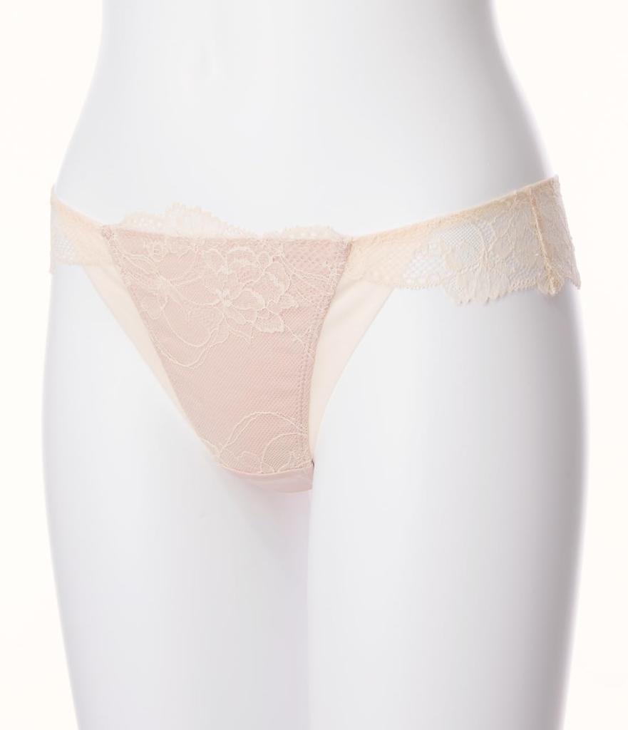 Peach John Nice Body Floating Pink Sizes Smooth To the Stretchy Fit Thong, Flower, Beige, M/L, T-Back Lace, Sheer, Touch,