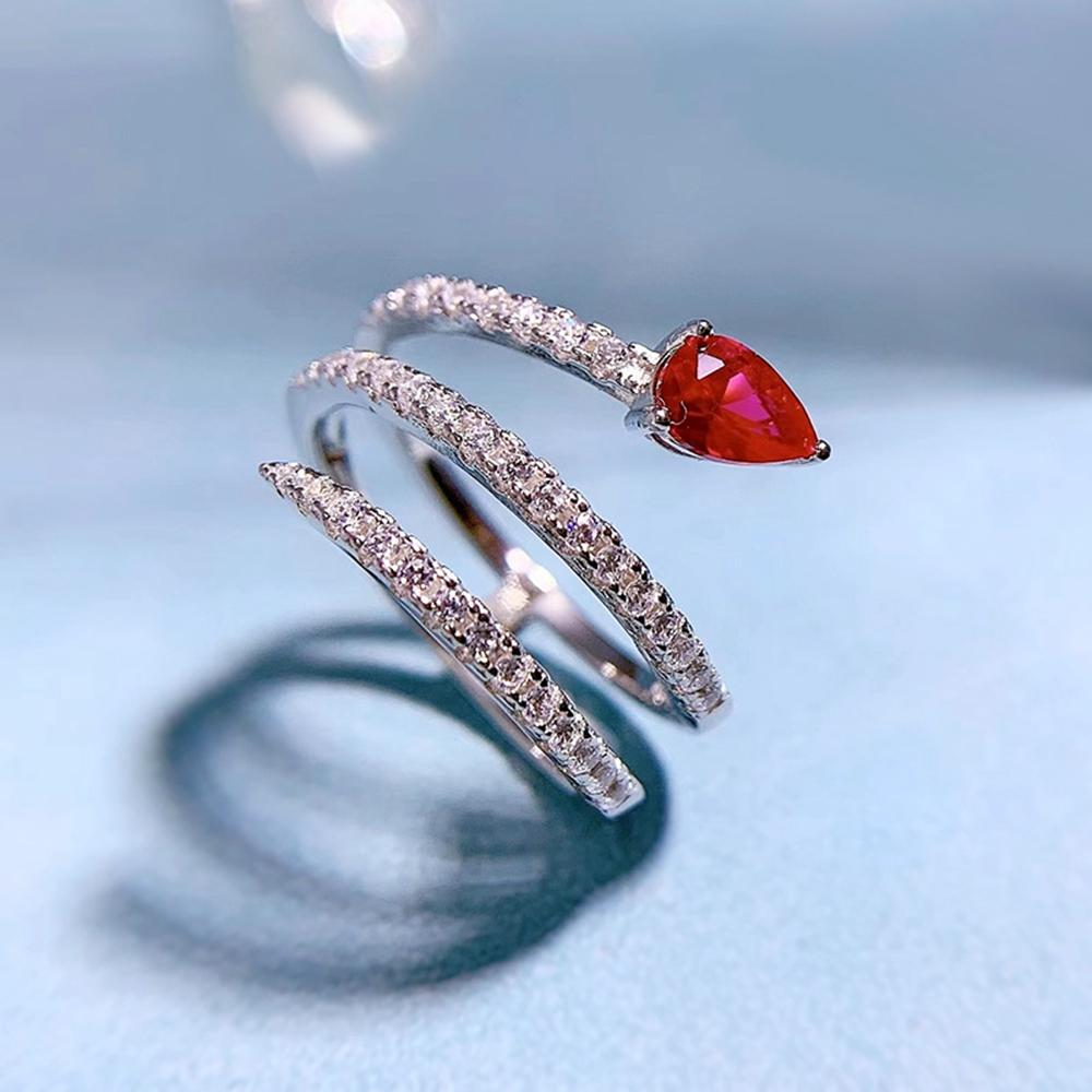 Fashion 18K White Gold 4*6MM Ruby Sapphire Courndum Ring For Women Anniversary Gift 925 Sterling Silver Fine Jewelry
