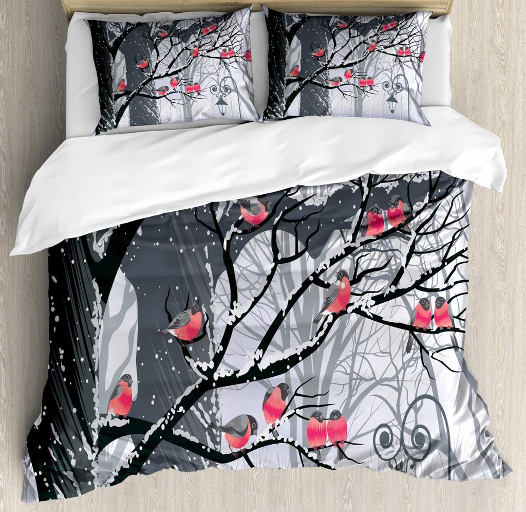Snow Christmas Duvet Cover Set, Decorative 3 Piece Bedding Set With 2 Pillow Shams, Single King Queen Twin Size Bed Collection