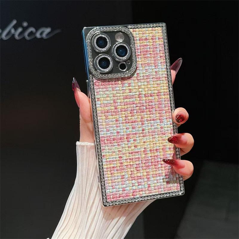 Luxury braided pattern is suitable for iPhone17Pro mobile phone case Apple 16Pro electroplating edge drill 15Pro lens film