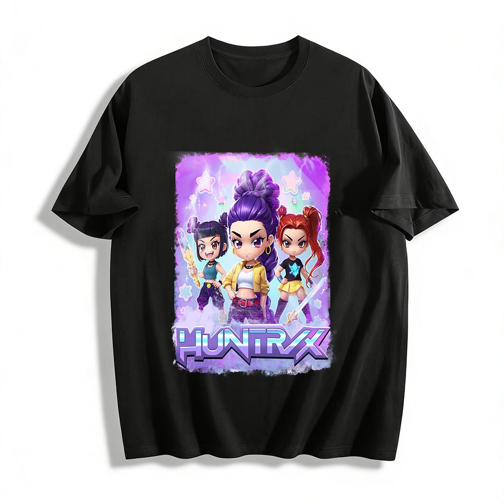 HUNTRIX Милая Группа Девушек Принт Повседневные Топы Модный Игровой Стиль Свободный Комфорт Унисекс Футболки Футболка из Чистого Хлопка