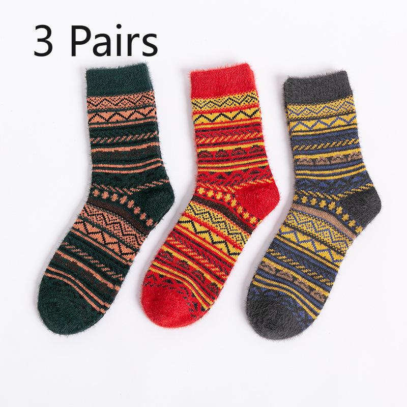 3 пары новых женских зимних толстых теплых носков-труб из кроличьей шерсти с искусственным мехом хорька