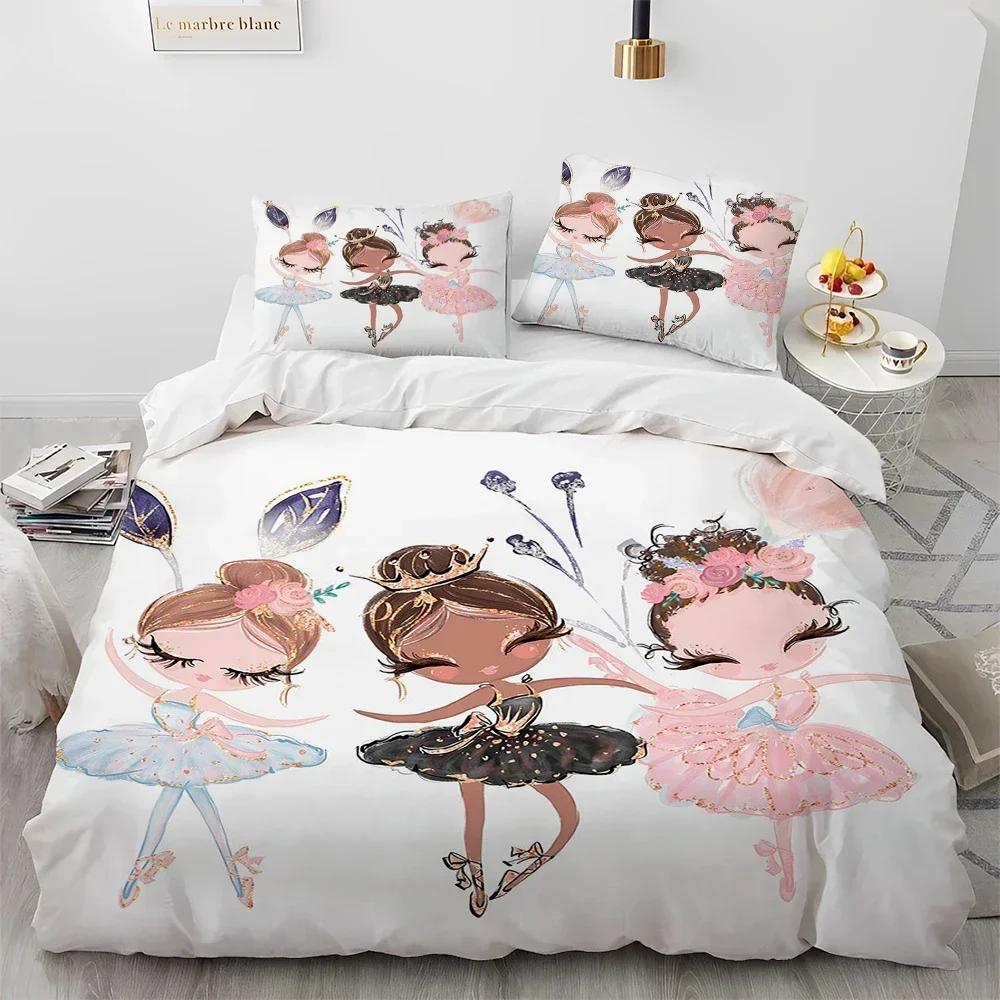 Cartoon Cute Ballet Girl Ballerina Comfortable Duvet Quilt Cover Pillowcase Bedding Set Children Bedroom Decoration Home Textile