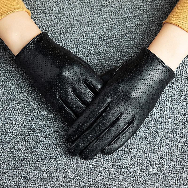 Кожаные перчатки для вождения, верховой езды, локомотива, тонкие короткие сенсорные экраны, корейская версия, простые и модные перфорированные дышащие перчатки из овчины