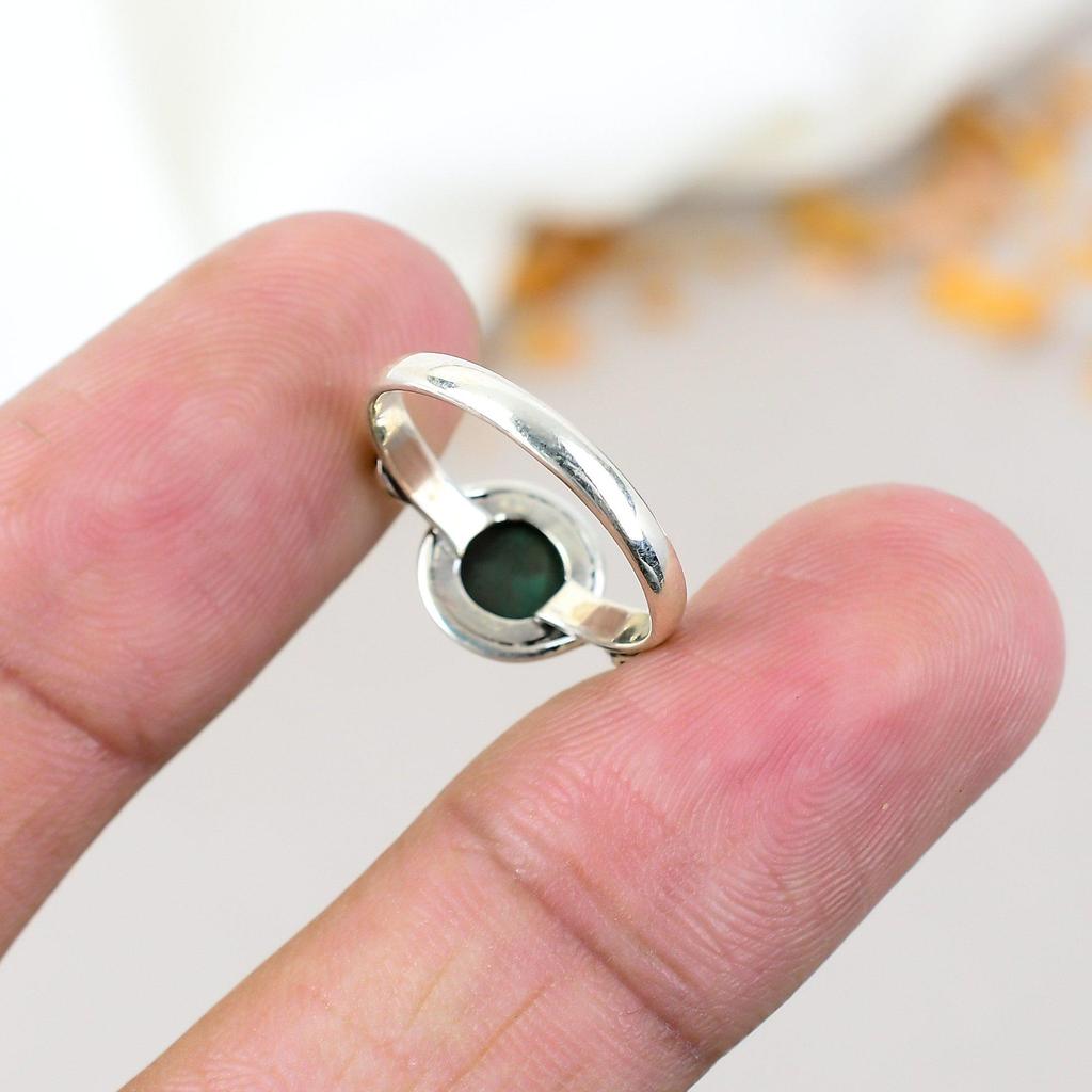 Малахит Драгоценный камень 925 Стерлинговое серебро Круглый драгоценный камень Кольцо ручной работы для женщин