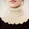 Fashionable Black and White Knitted False Neck Scarf - Soft, Thick, and Warm, with Elegant Ruffle Edge Design for Women